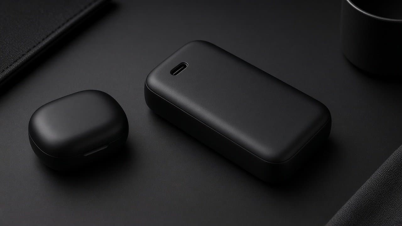 Compact matte USB-C power bank on a dark desk — secondary KitCompass reading, not the flagship SKU.